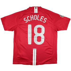 Manchester United 2007-09 Home Shirt (XXL) Scholes #18 (Very Good)_0