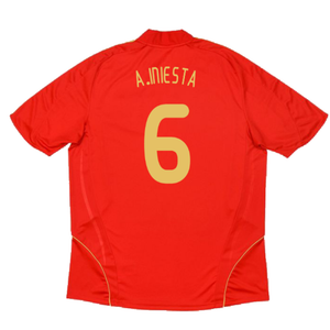 Spain 2008-2009 Home Shirt (M) (Excellent) (A.Iniesta 6)_1