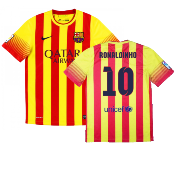 Barcelona 2013-14 Away Shirt (XL) (Mint) (Ronaldinho 10)