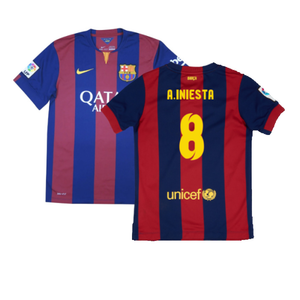 Barcelona 2014-15 Home Shirt (XL Boys) (Very Good) (A.Iniesta 8)_0