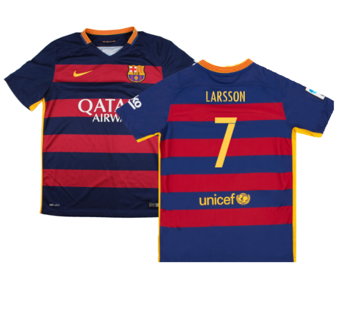 Barcelona 2015-16 Home Shirt (2XL) (Mint) (Larsson 7)