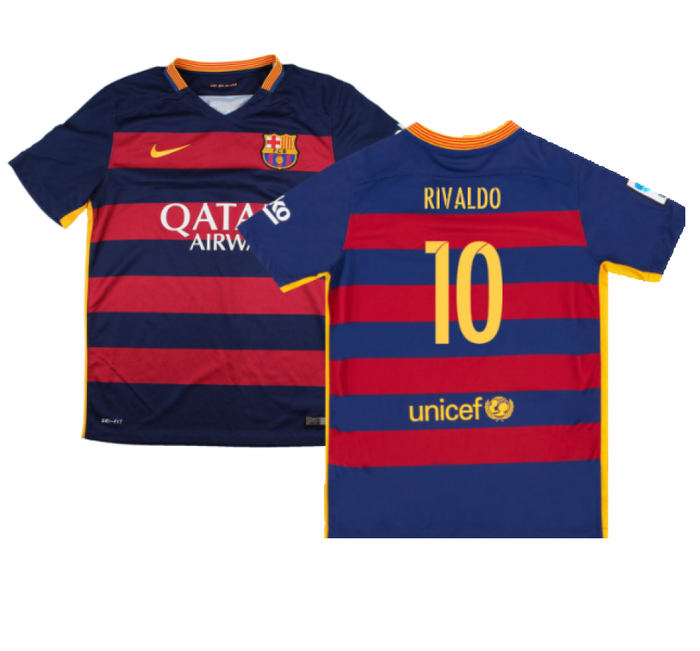 Barcelona 2015-16 Home Shirt (2XL) (Mint) (Rivaldo 10)