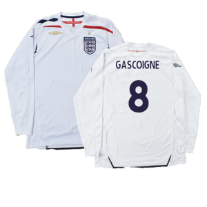 England 2007-09 Home Long Sleeved Shirt (L) (Mint) (GASCOIGNE 8)_0