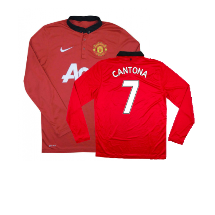 Manchester United 2013-14 Home Long Sleeve Shirt (XL) (Mint) (Cantona 7)