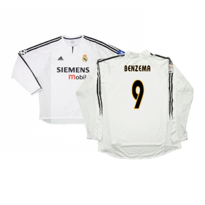 Real Madrid 2003-04 Home Long Sleeve Shirt (M) (Mint) (Benzema 9)_0