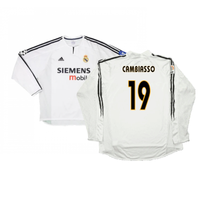 Real Madrid 2003-04 Home Long Sleeve Shirt (M) (Mint) (Cambiasso 19)