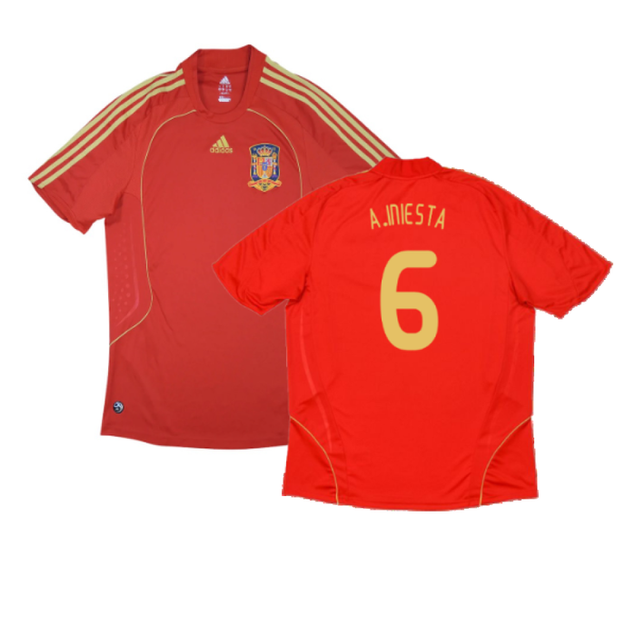 Spain 2008-2009 Home Shirt (M) (Excellent) (A.Iniesta 6)