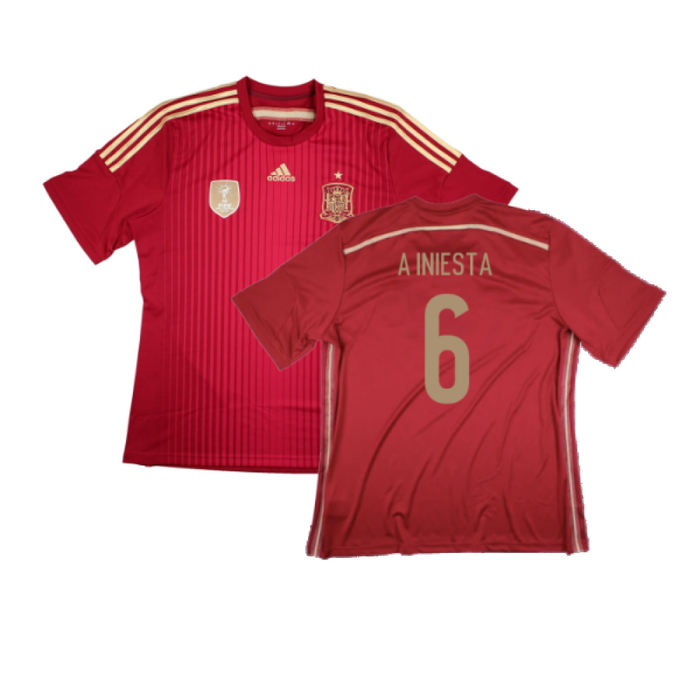 Spain 2014-2015 Home Shirt (World Cup Badge) (XL) (Excellent) (A Iniesta 6)