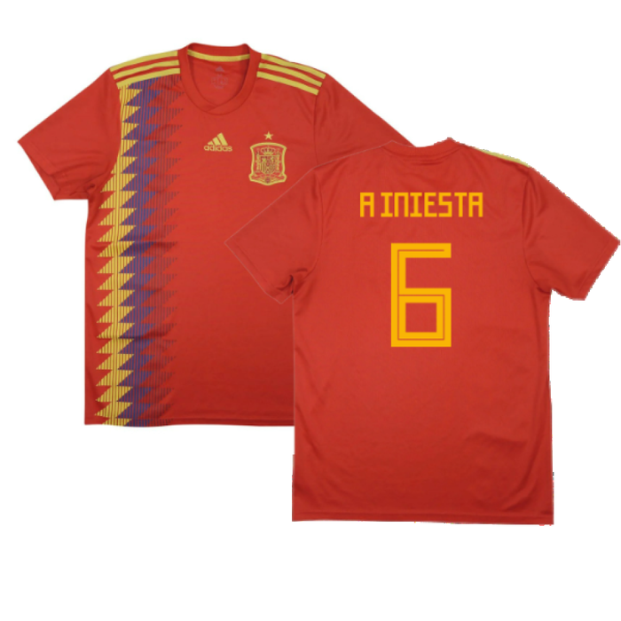 Spain 2018-20 Home Shirt (2XL) (A Iniesta 6) (Good)